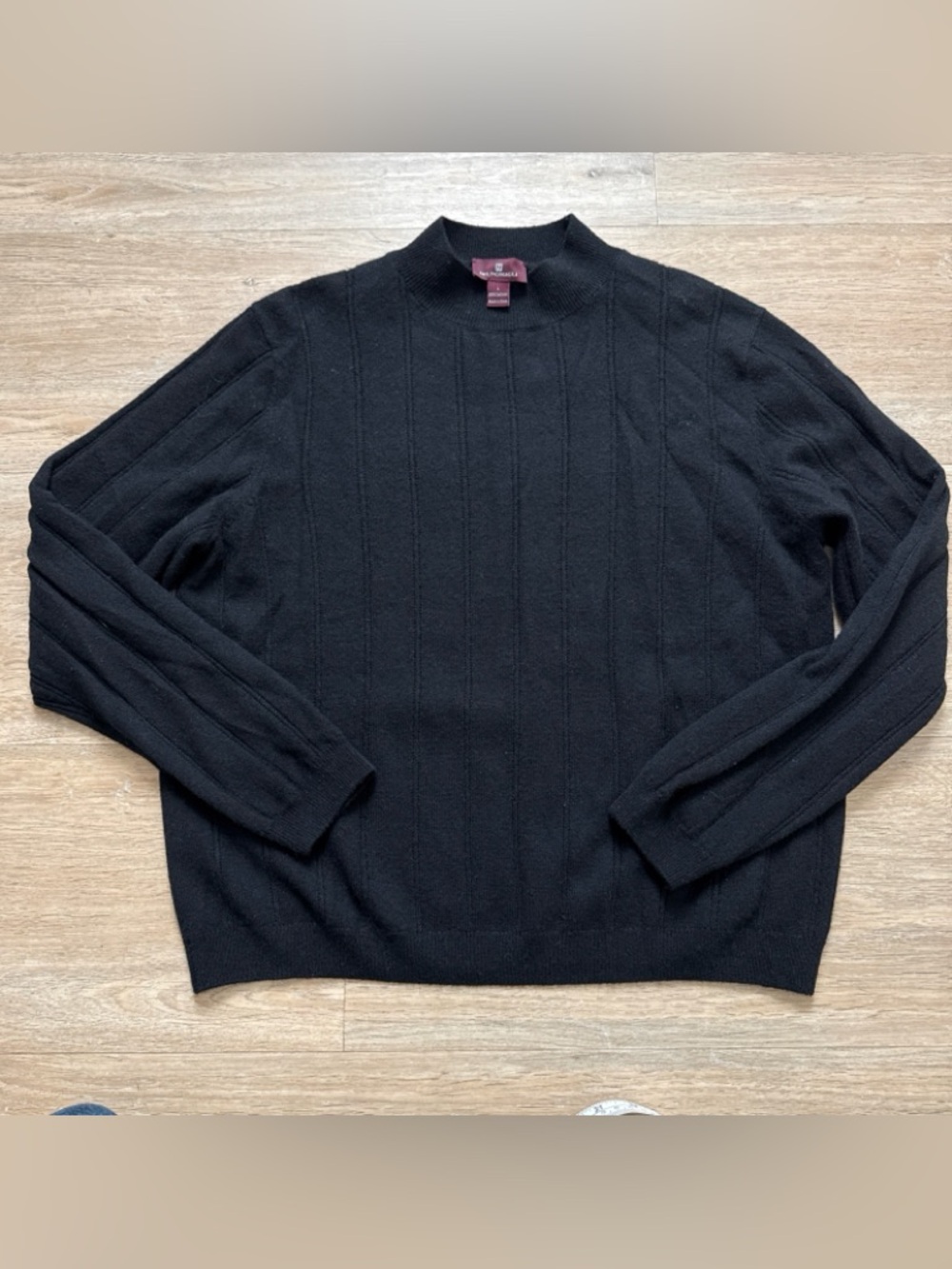 Bruno Magli Black Ribbed Crewneck Cashmere Sweater L